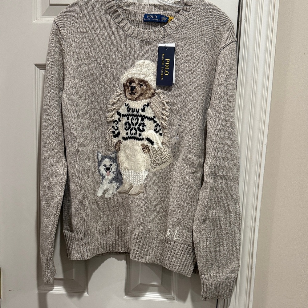 Polo Ralph Lauren Tan Sweater with Bear and Dog Design